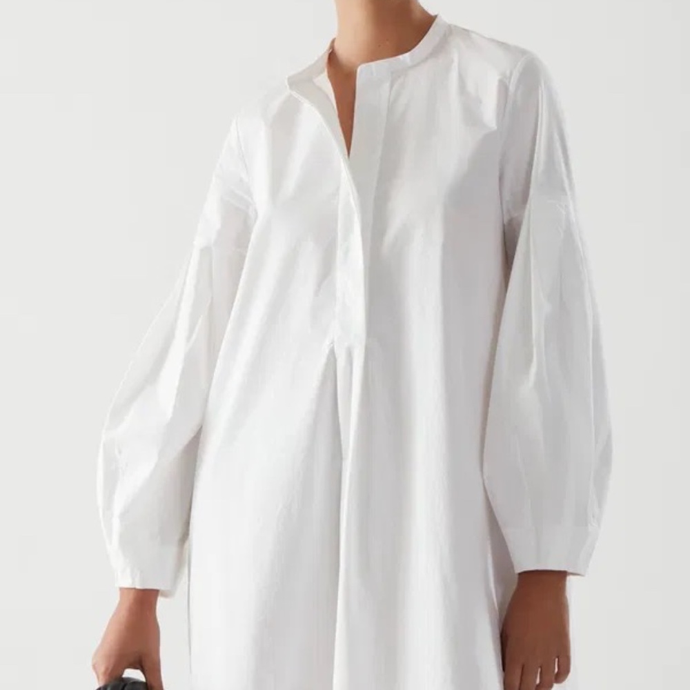 COS White Pleated Shirtdress Size 6 NWT | Holiday / Winter Layering Classic